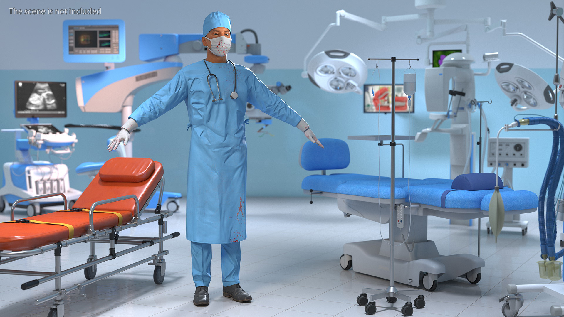 3D Blood Stained Surgeon Doctor In Mask