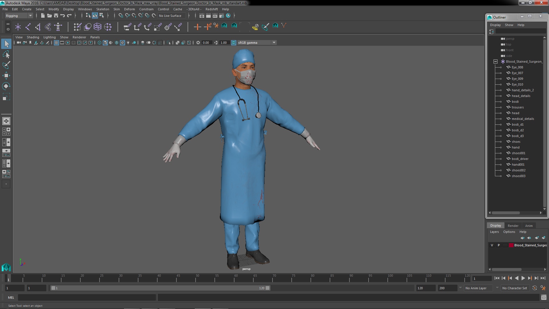 3D Blood Stained Surgeon Doctor In Mask