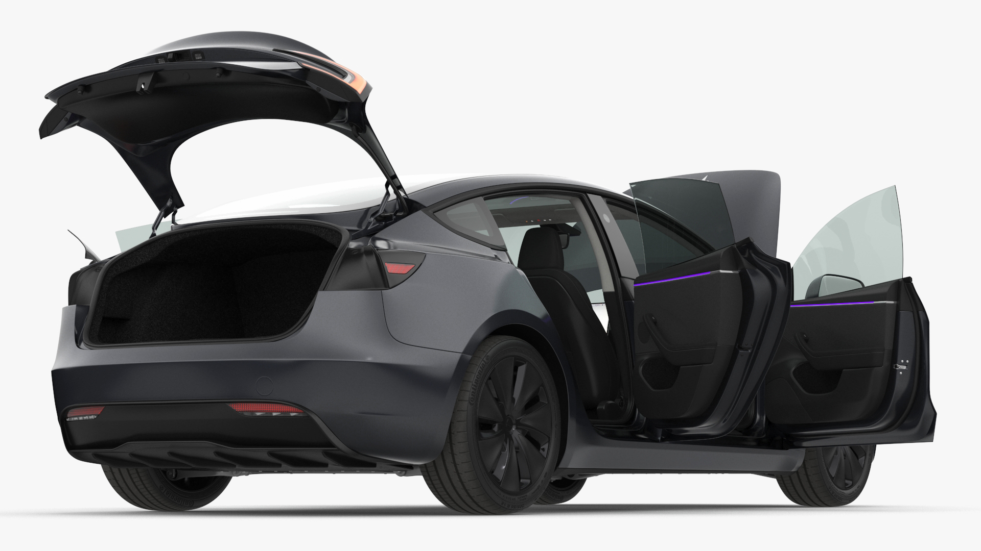 3D Tesla Model 3 2024 Stealth Grey Lights On