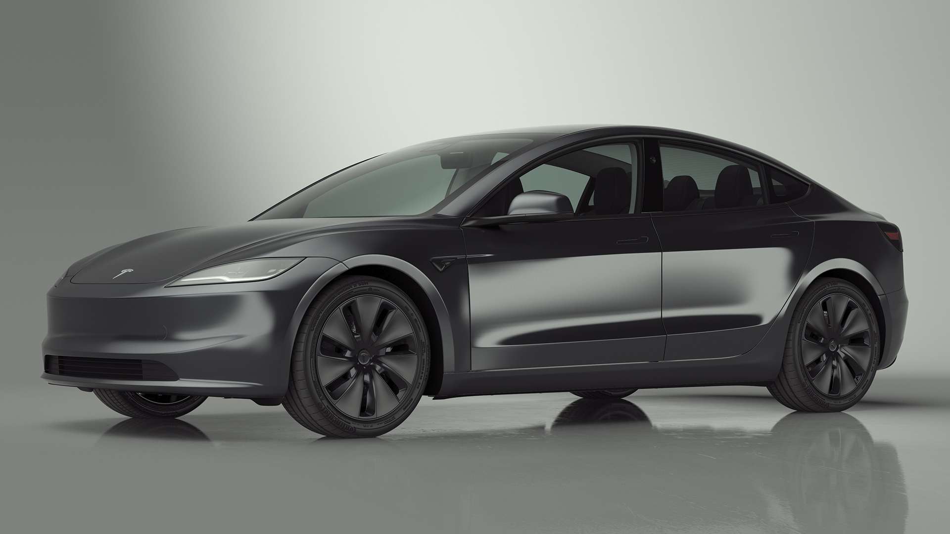 3D Tesla Model 3 2024 Stealth Grey Lights On