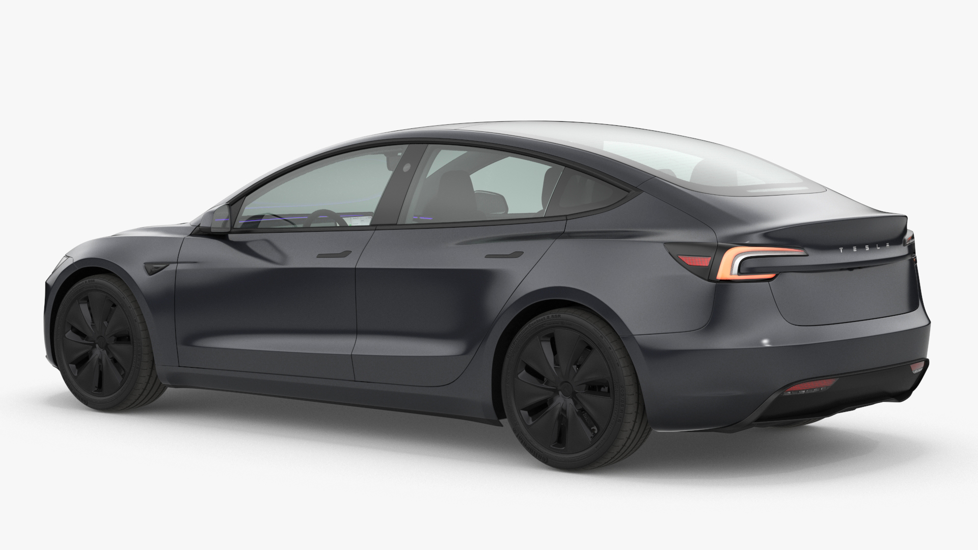 3D Tesla Model 3 2024 Stealth Grey Lights On
