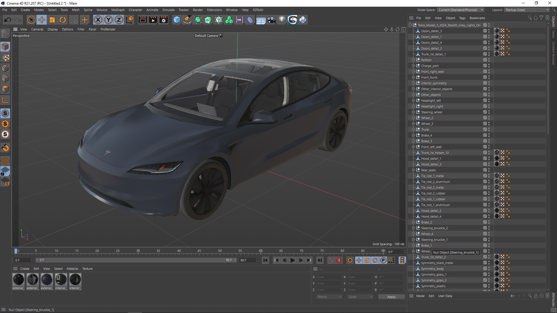 3D Tesla Model 3 2024 Stealth Grey Lights On