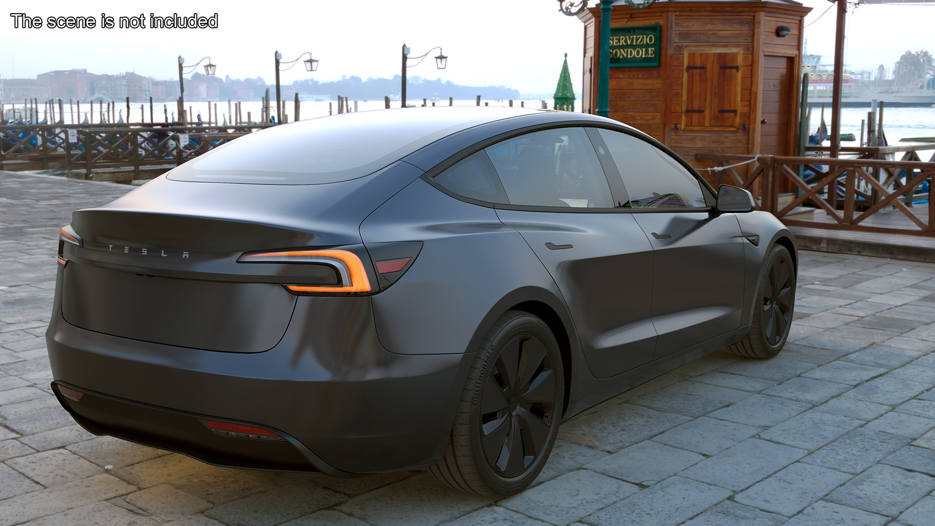 3D Tesla Model 3 2024 Stealth Grey Lights On
