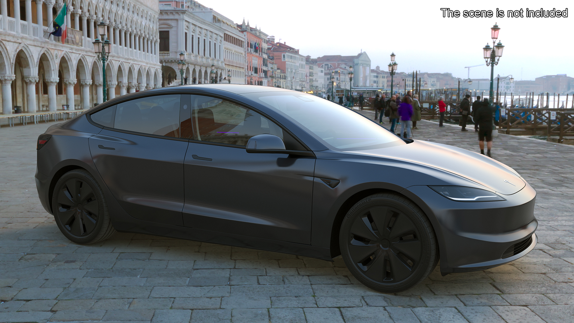 3D Tesla Model 3 2024 Stealth Grey Lights On