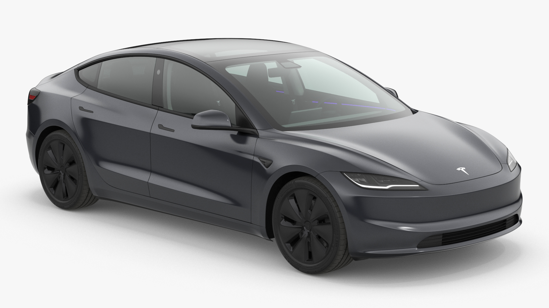 3D Tesla Model 3 2024 Stealth Grey Lights On