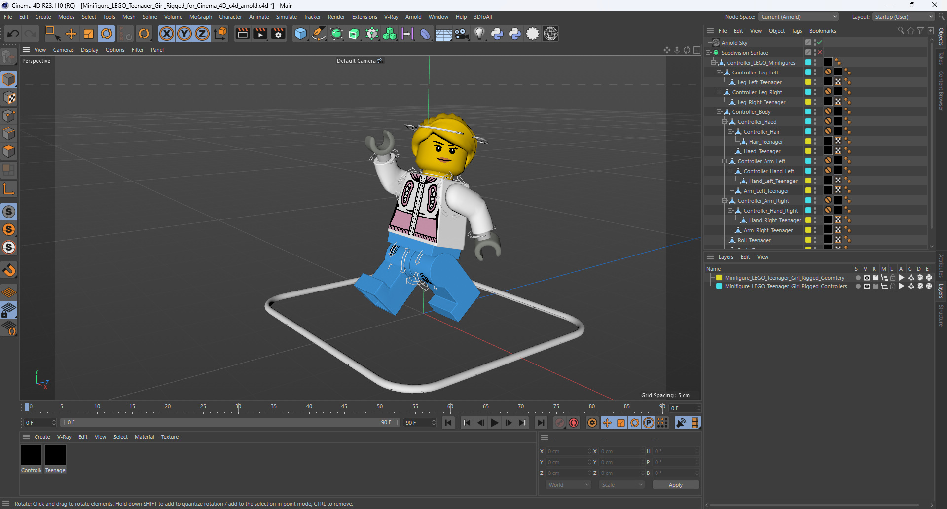3D model Minifigure LEGO Teenager Girl Rigged for Cinema 4D