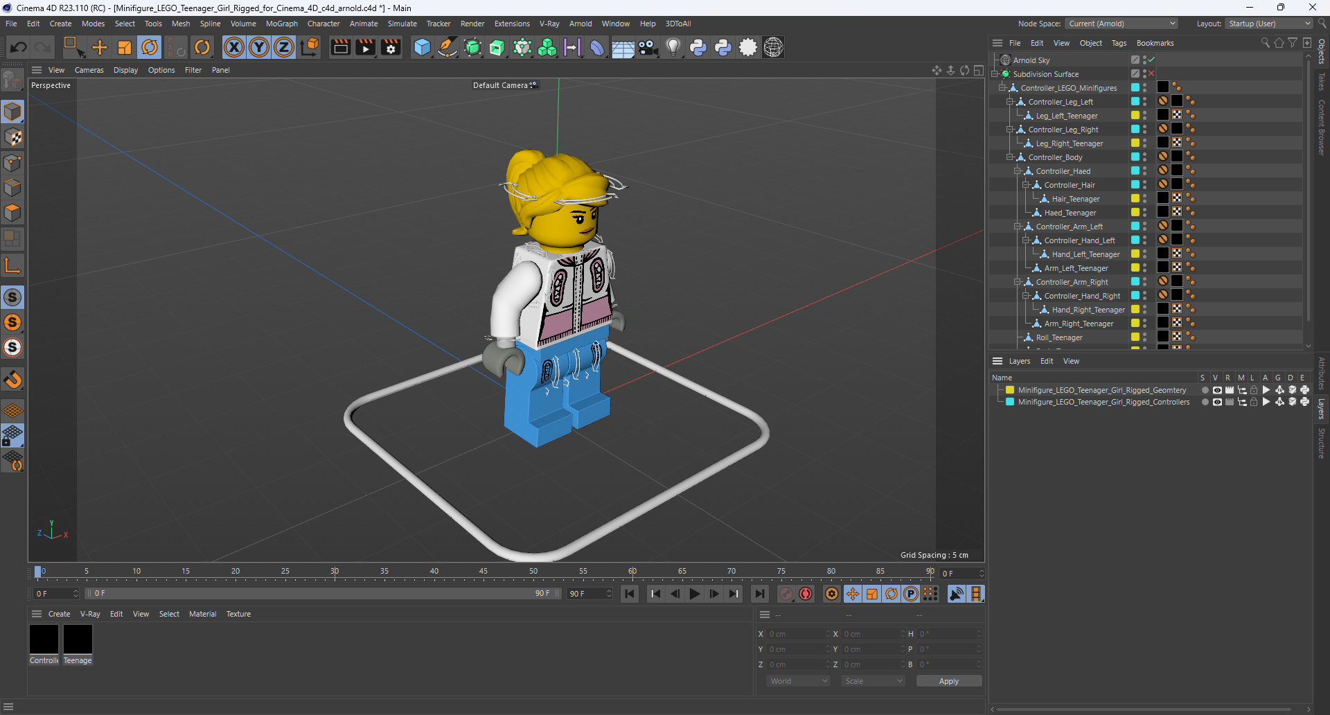 3D model Minifigure LEGO Teenager Girl Rigged for Cinema 4D
