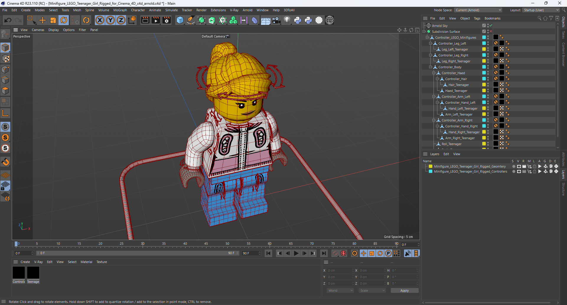 3D model Minifigure LEGO Teenager Girl Rigged for Cinema 4D