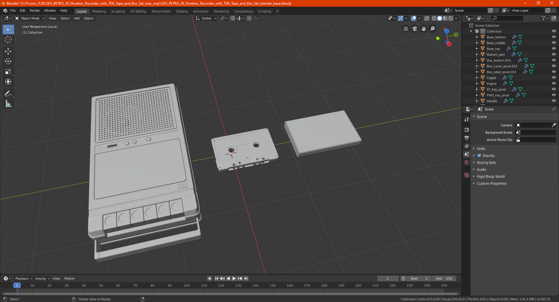 3D model QFX RETRO 39 Shoebox Recorder with TDK Tape and Box Set