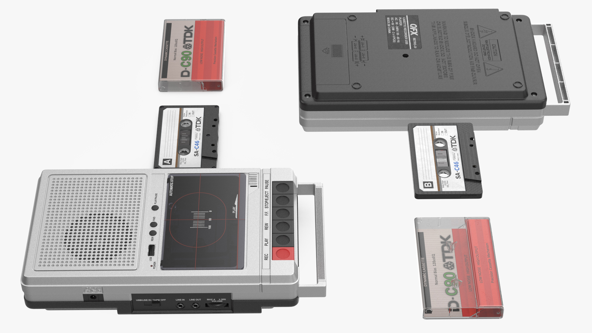 3D model QFX RETRO 39 Shoebox Recorder with TDK Tape and Box Set