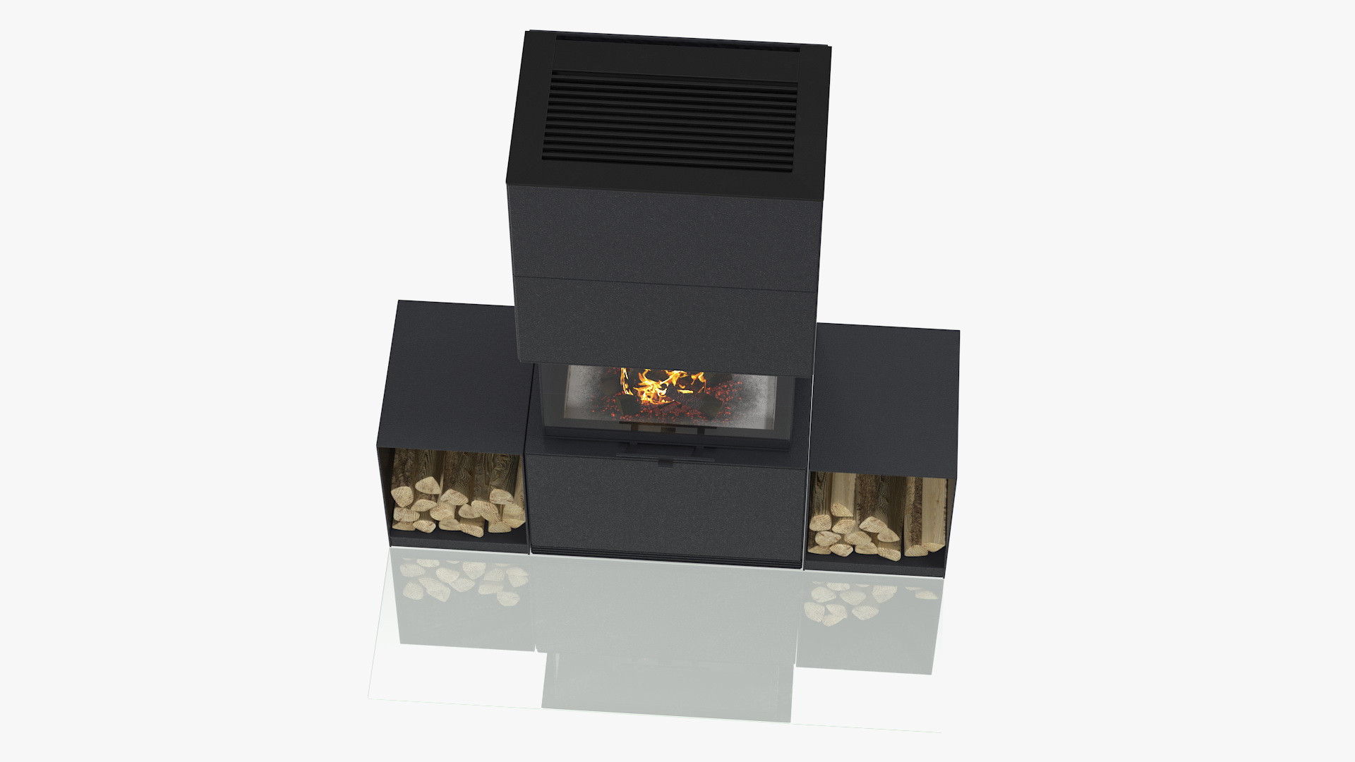 3D Wood Burning Fireplace Contura i51 with Log Storage