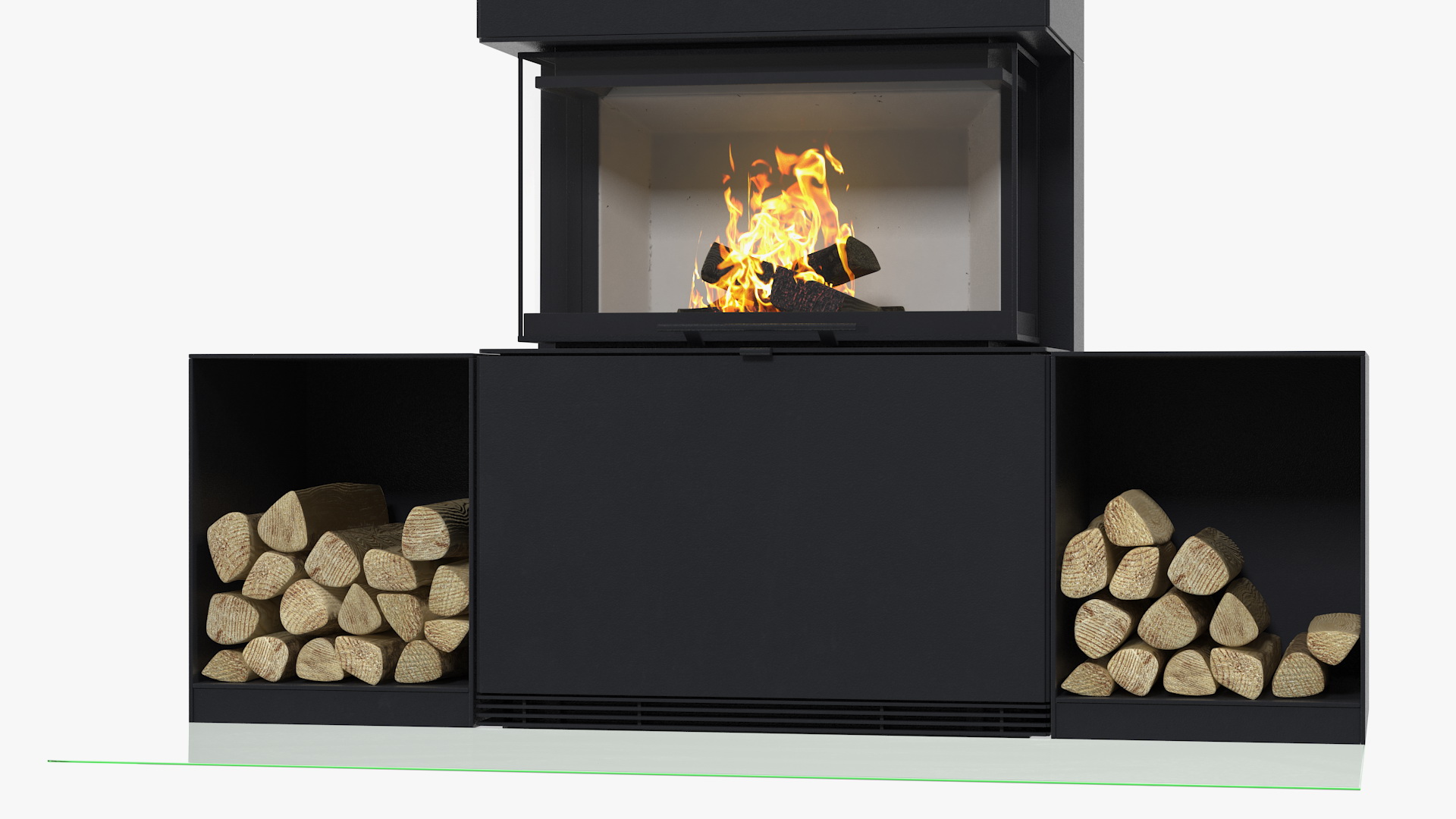3D Wood Burning Fireplace Contura i51 with Log Storage