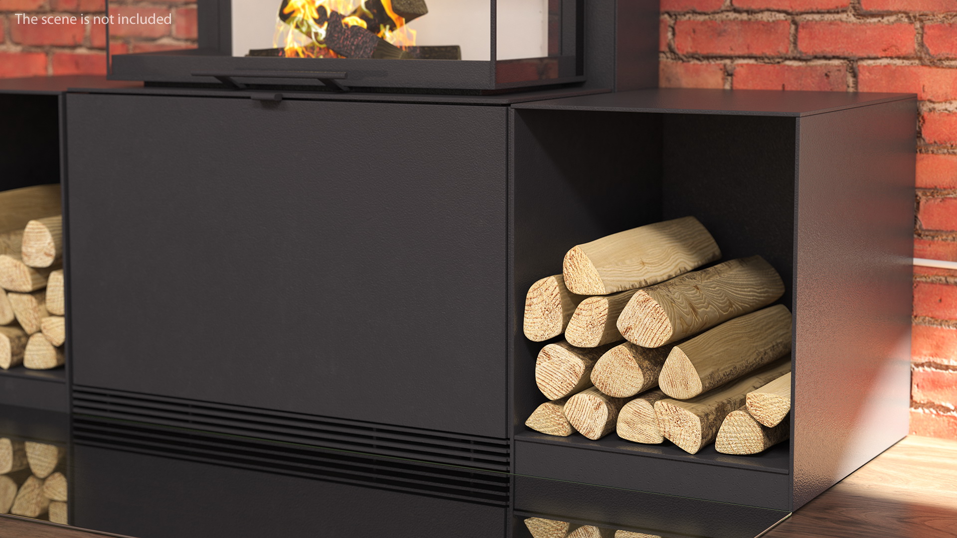 3D Wood Burning Fireplace Contura i51 with Log Storage