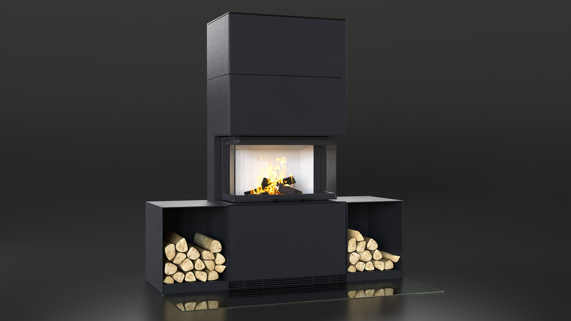 3D Wood Burning Fireplace Contura i51 with Log Storage