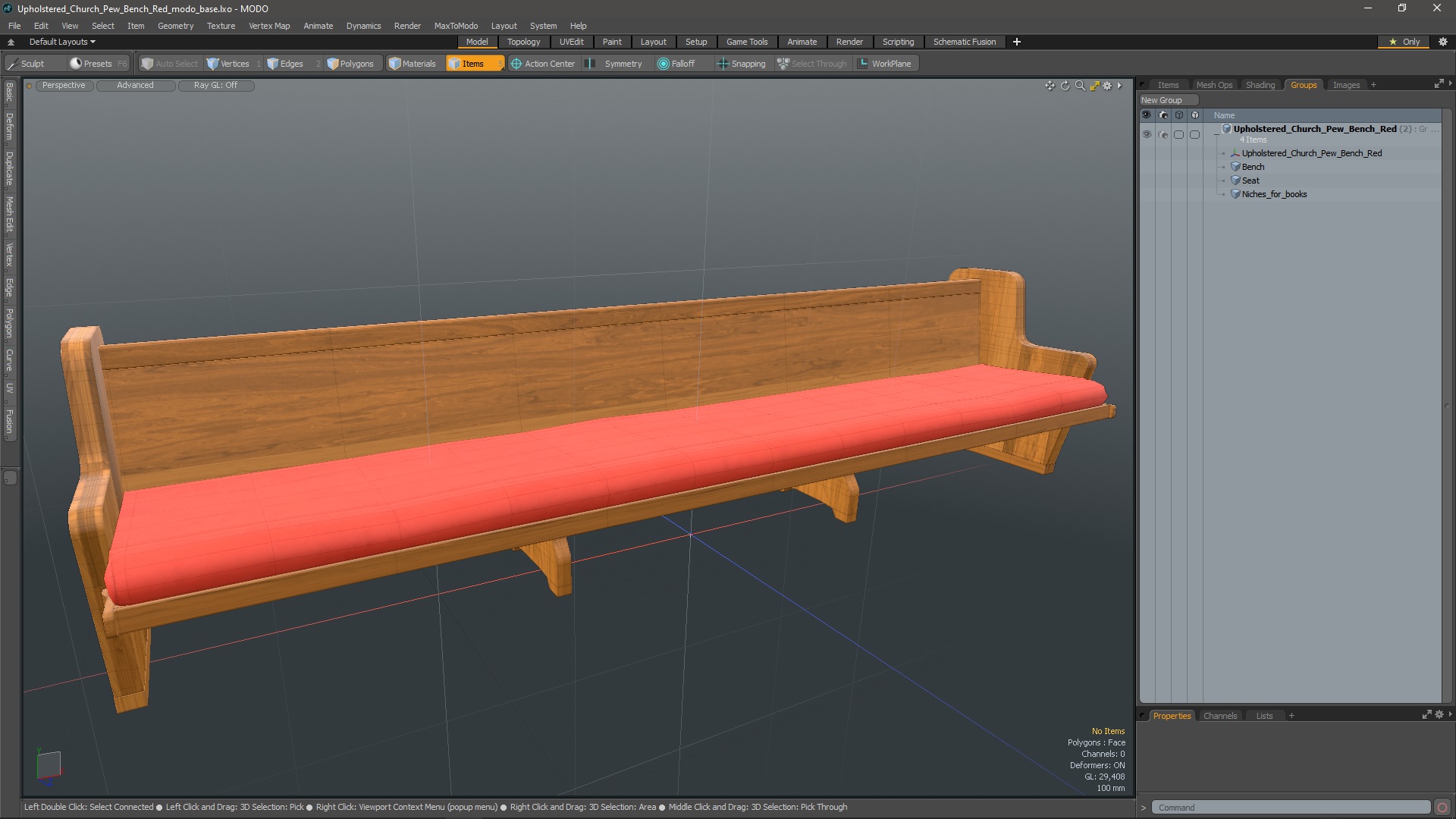 Upholstered Church Pew Bench Red 3D