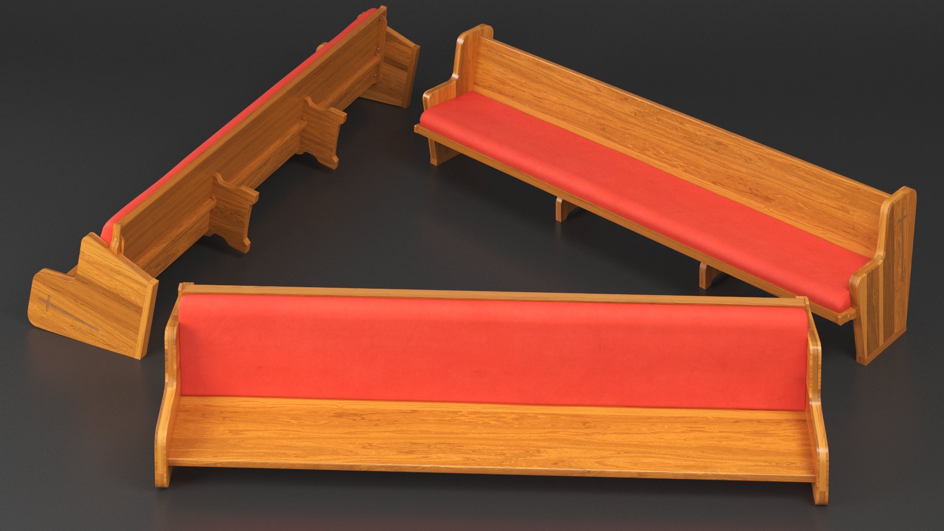Upholstered Church Pew Bench Red 3D