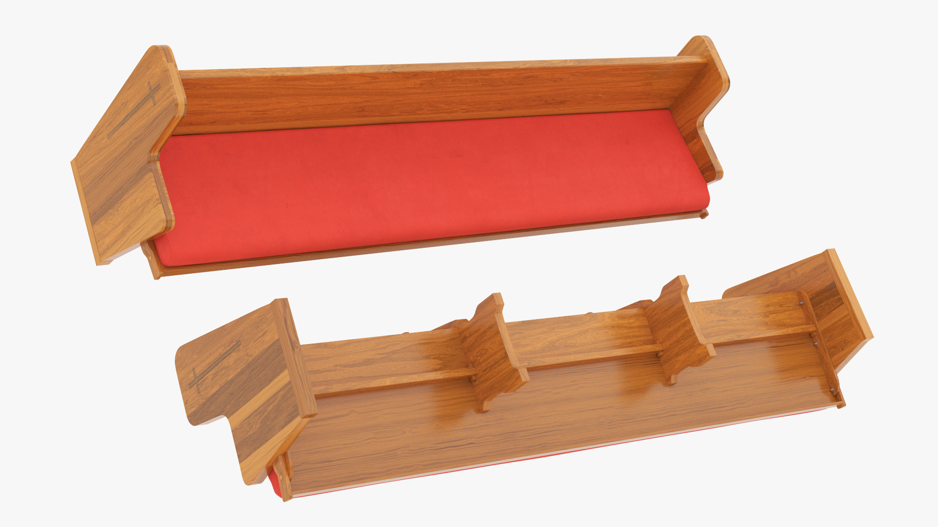 Upholstered Church Pew Bench Red 3D