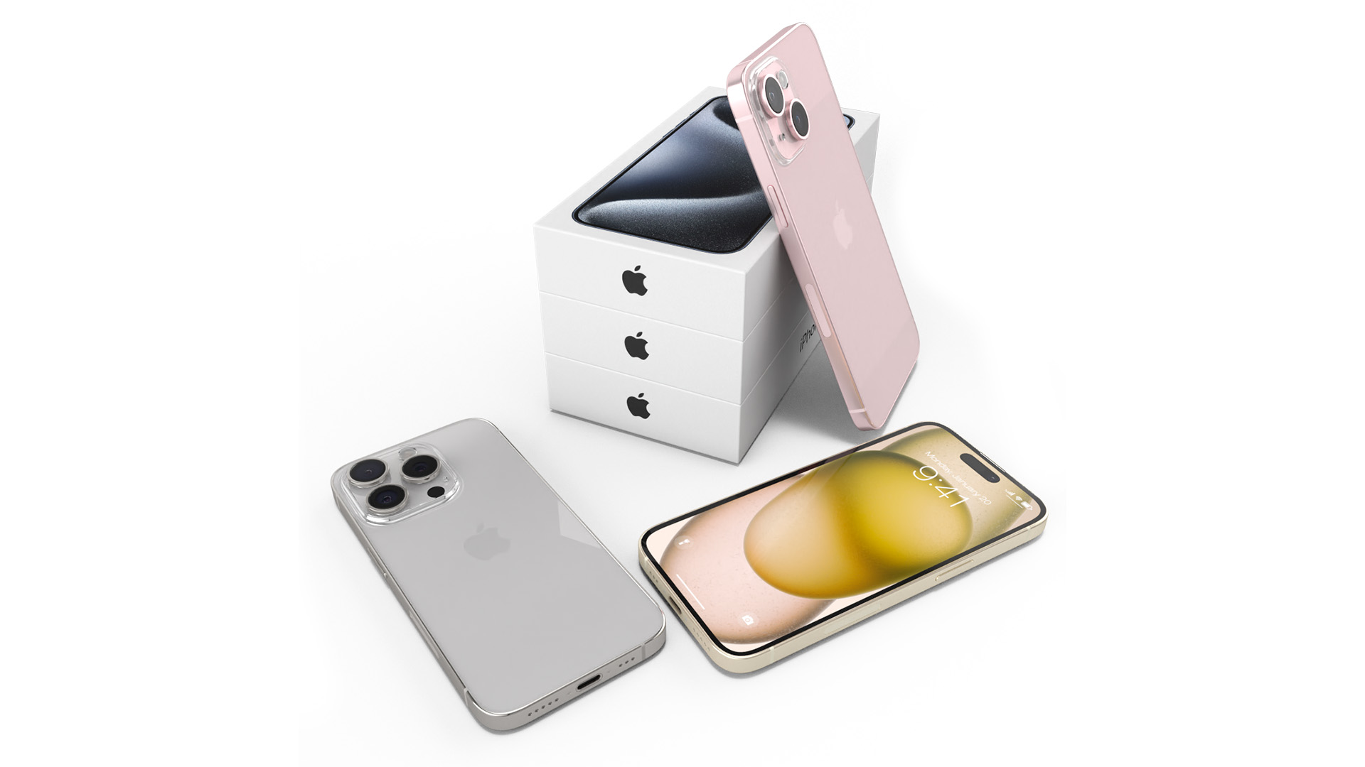 IPhone 15 Plus Different Colors Unboxed 3D model