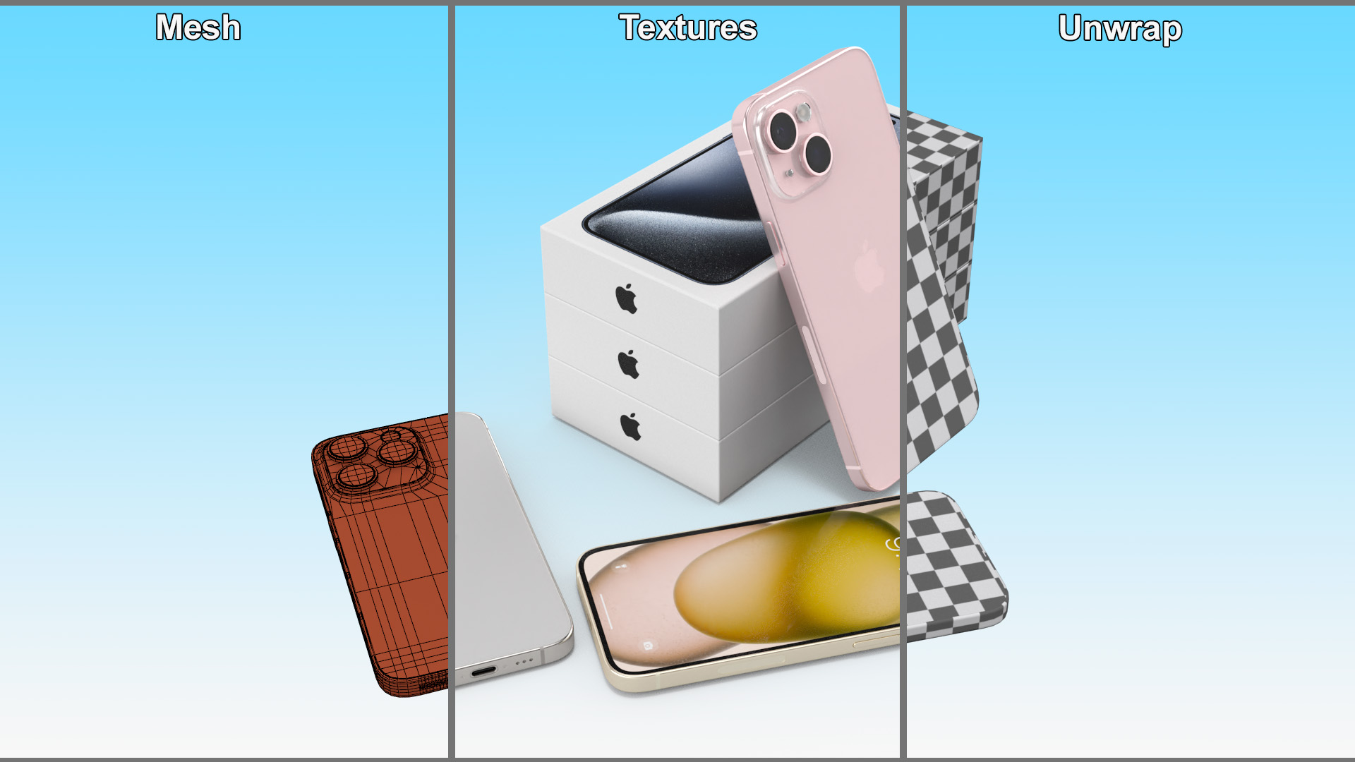 IPhone 15 Plus Different Colors Unboxed 3D model