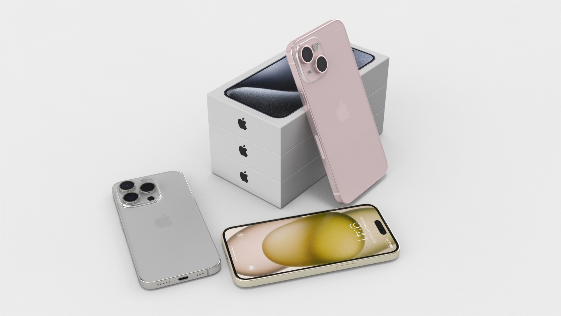 IPhone 15 Plus Different Colors Unboxed 3D model