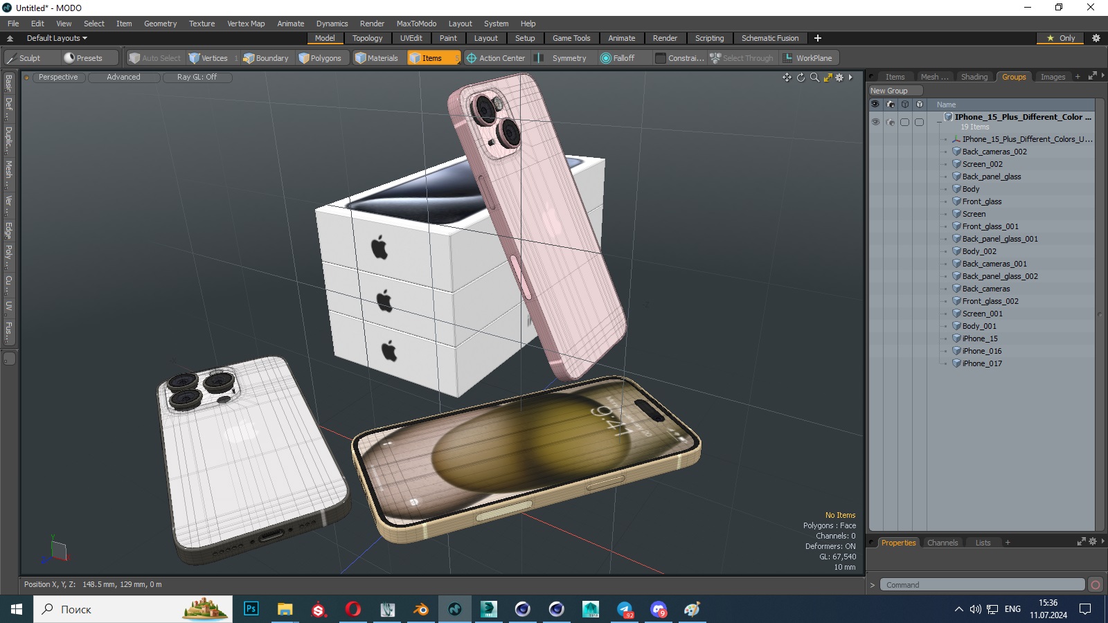 IPhone 15 Plus Different Colors Unboxed 3D model