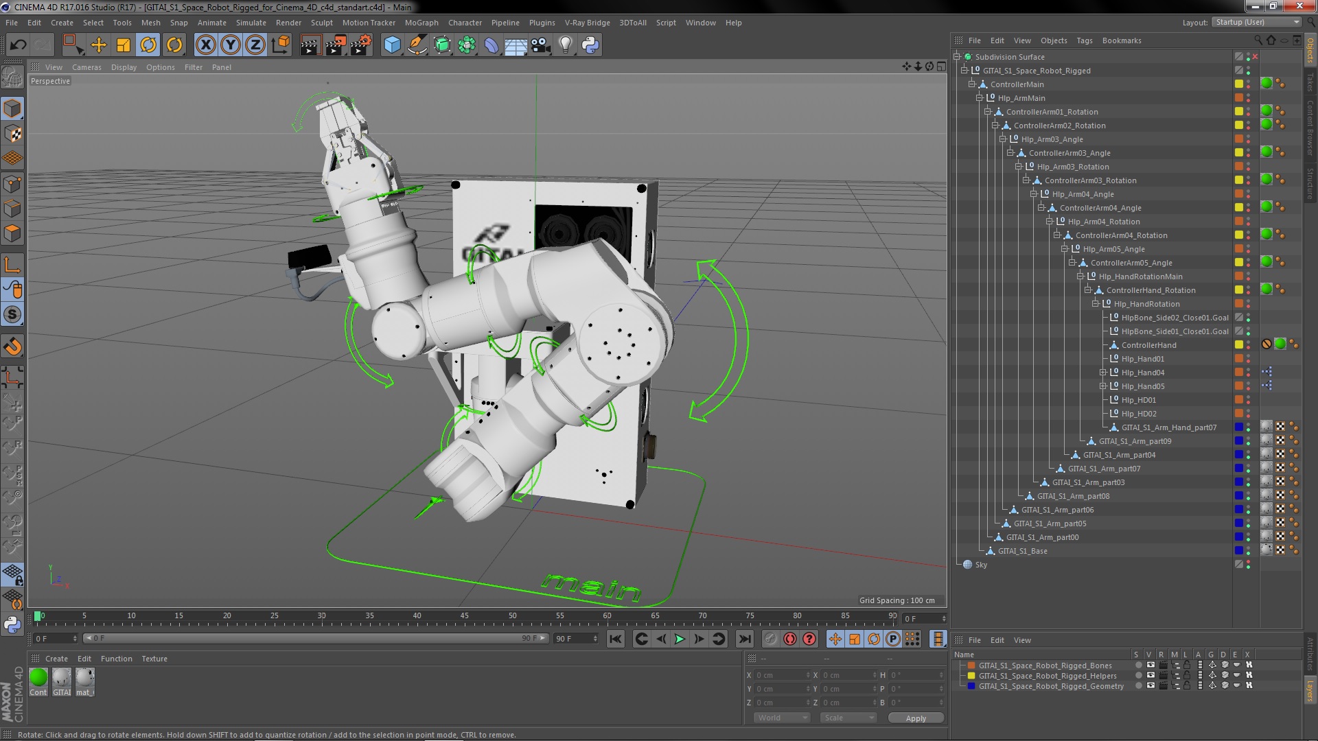 3D GITAI S1 Space Robot Rigged for Cinema 4D
