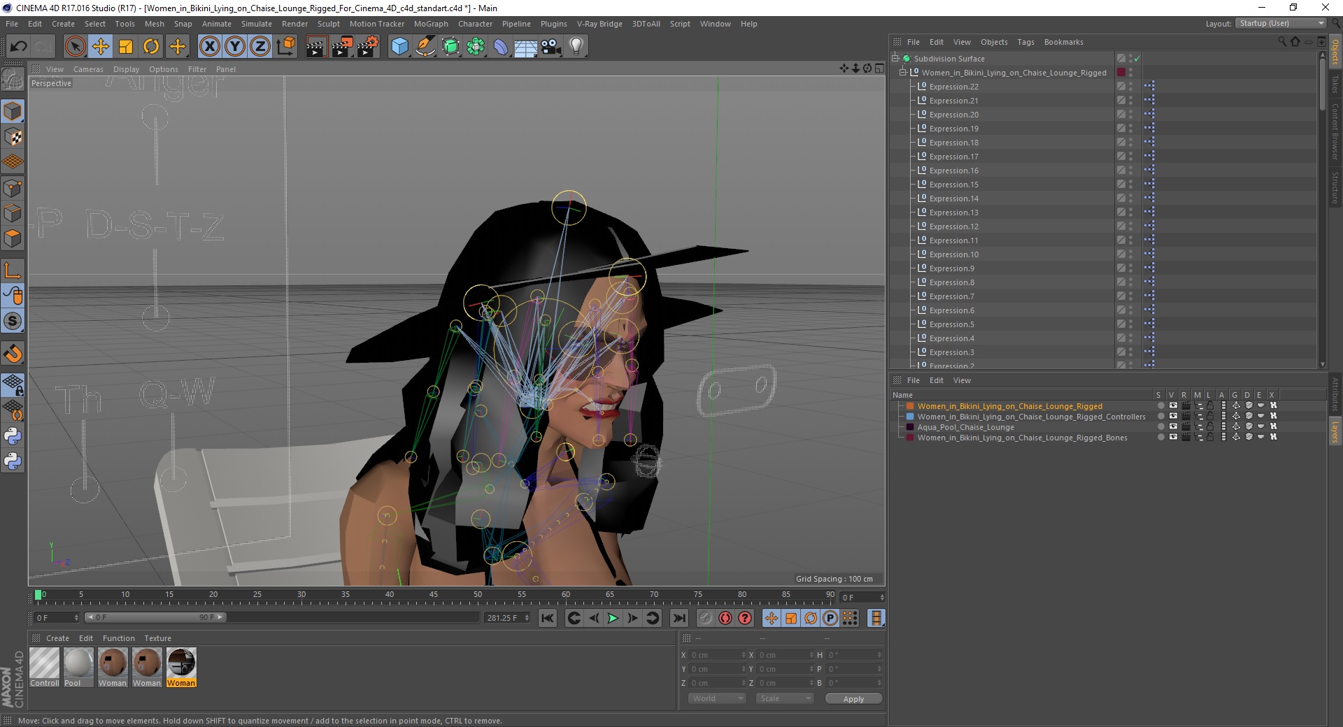3D model Women in Bikini Lying on Chaise Lounge Rigged