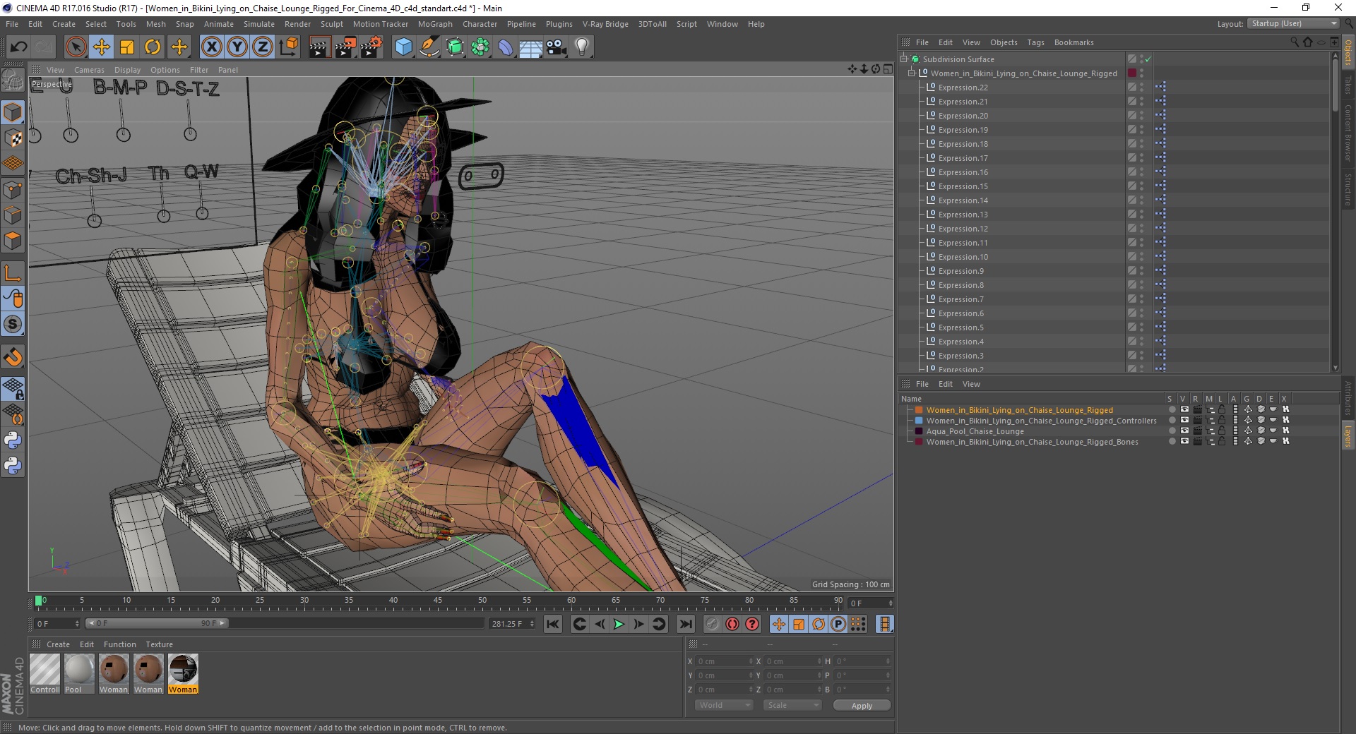 3D model Women in Bikini Lying on Chaise Lounge Rigged