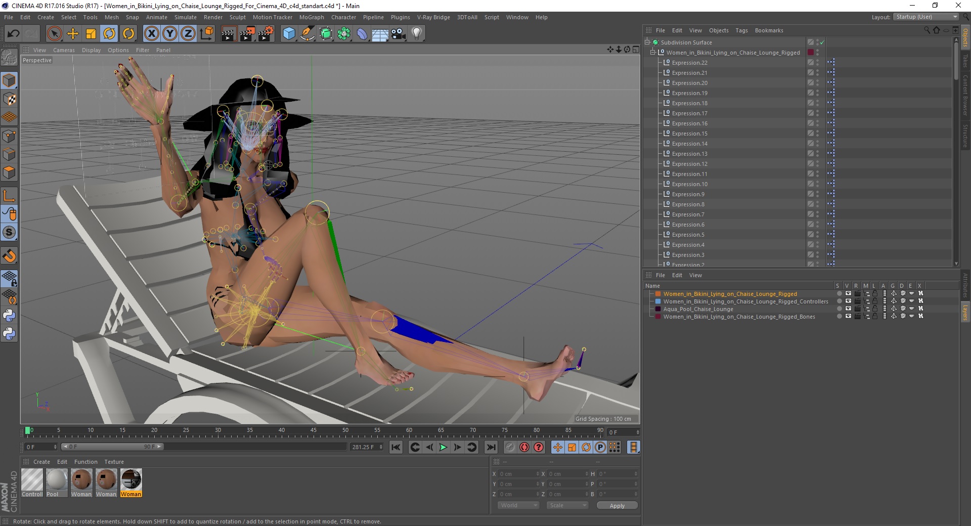 3D model Women in Bikini Lying on Chaise Lounge Rigged