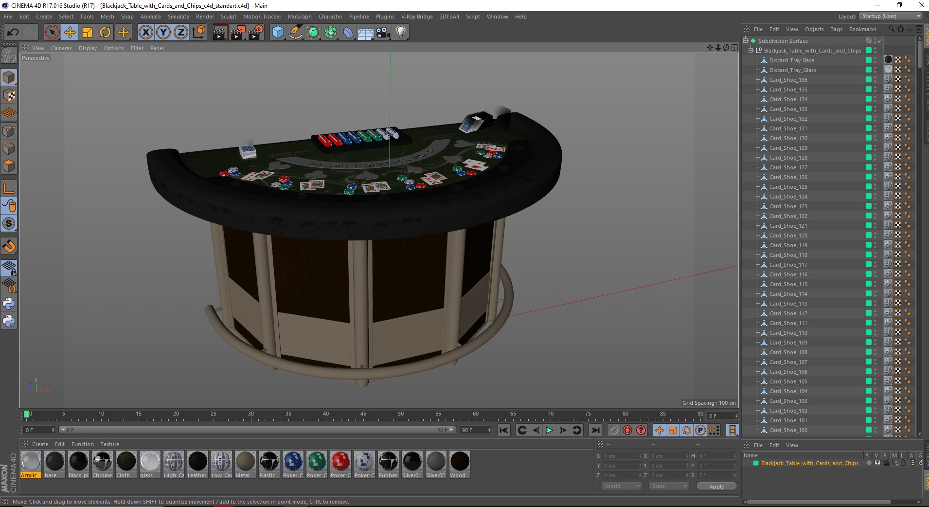 Blackjack Table with Cards  and Chips 3D