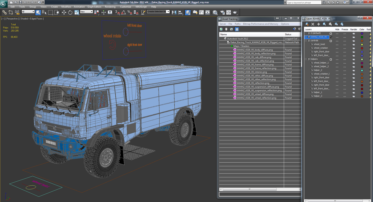 Dakar Racing Truck KAMAZ 4326 VK Rigged 3D model