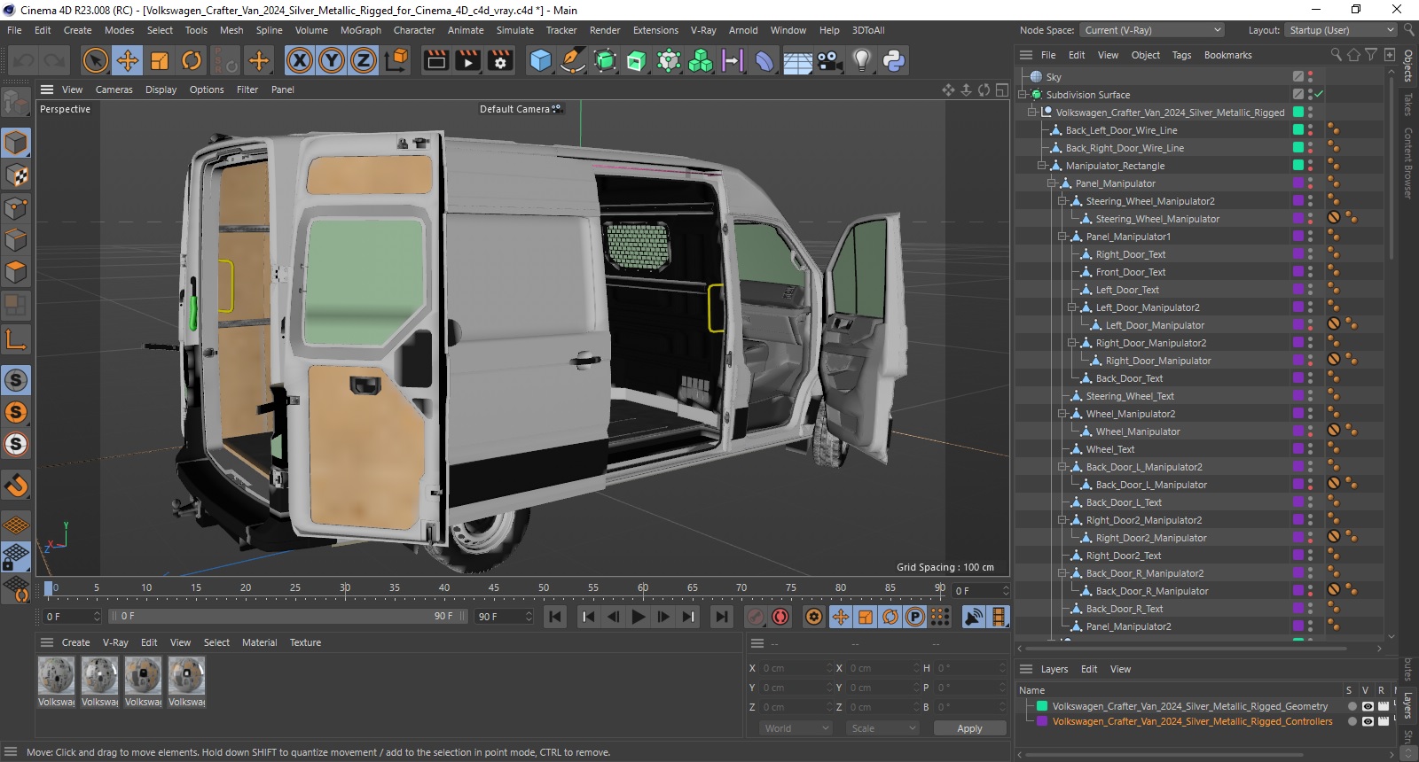 Volkswagen Crafter Van 2024 Silver Metallic Rigged for Cinema 4D 3D model
