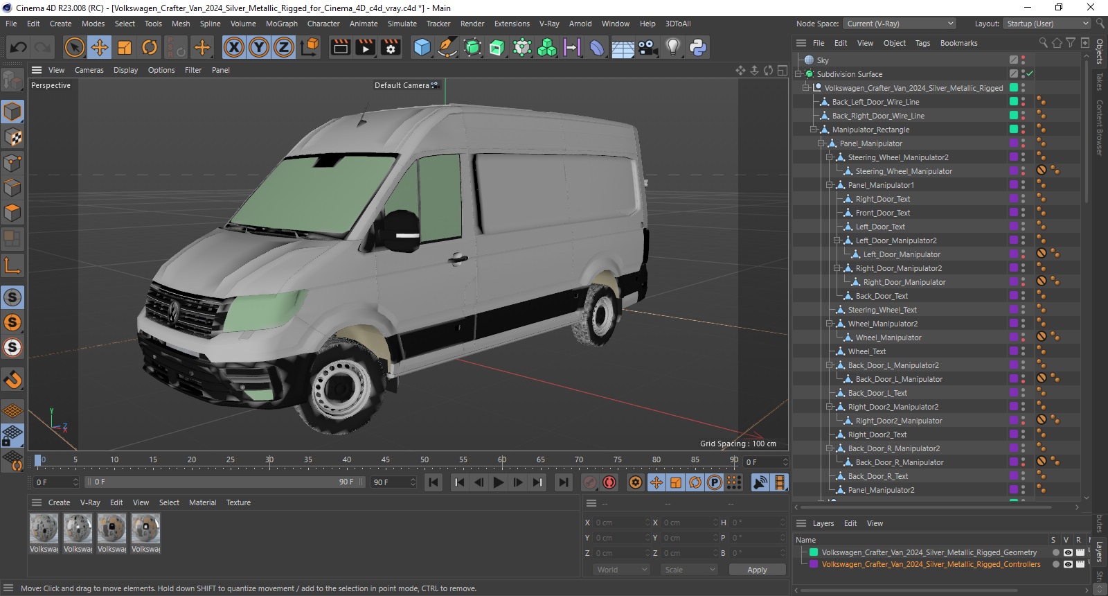 Volkswagen Crafter Van 2024 Silver Metallic Rigged for Cinema 4D 3D model