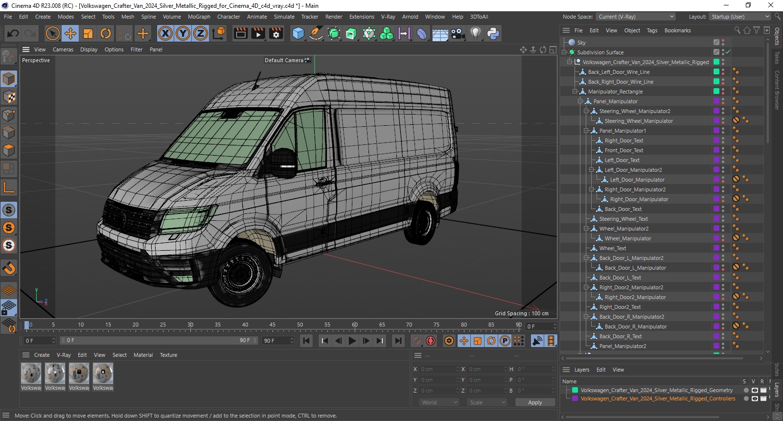 Volkswagen Crafter Van 2024 Silver Metallic Rigged for Cinema 4D 3D model