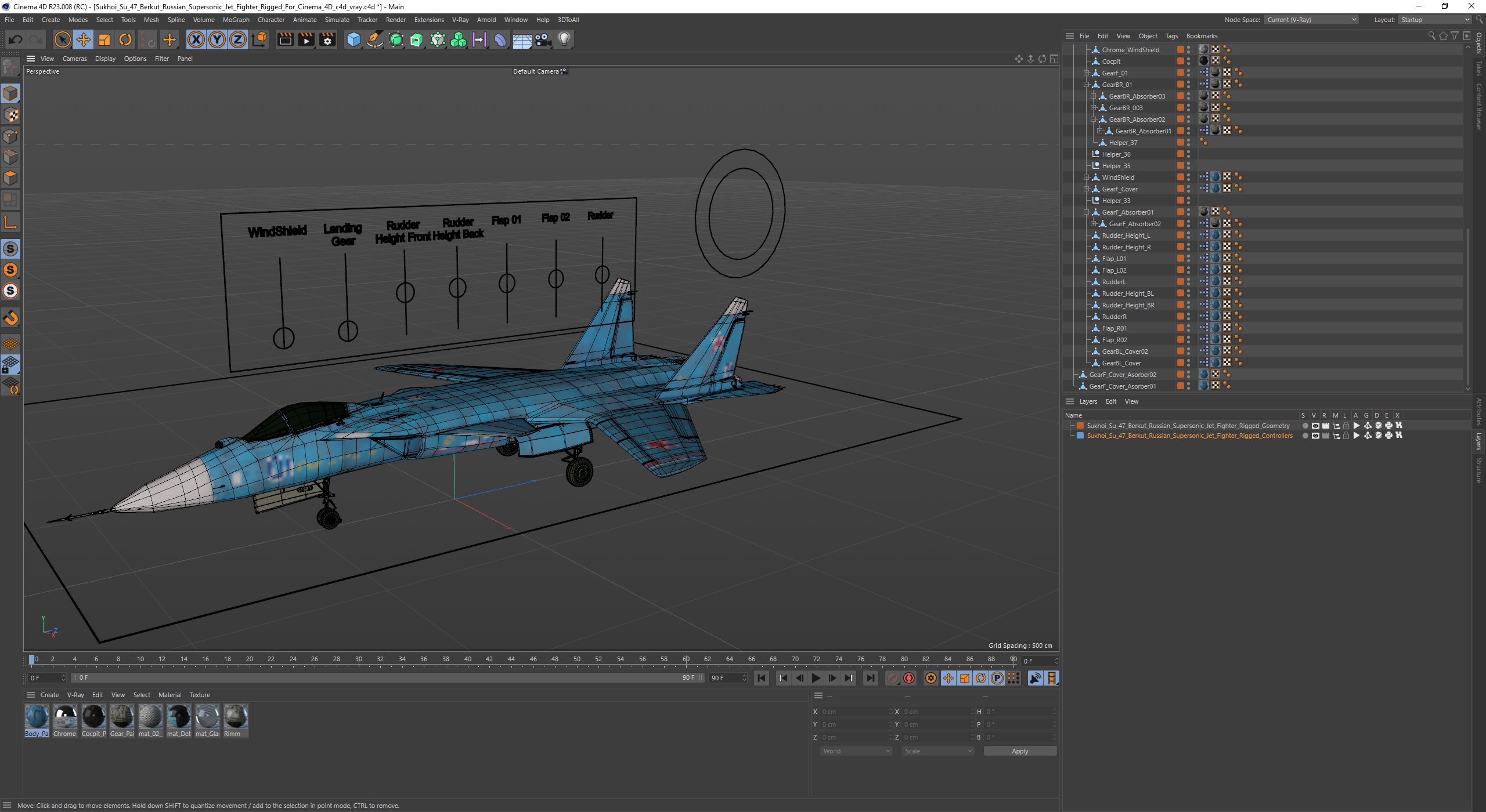 3D Sukhoi Su 47 Berkut Russian Supersonic Jet Fighter Rigged for Cinema 4D