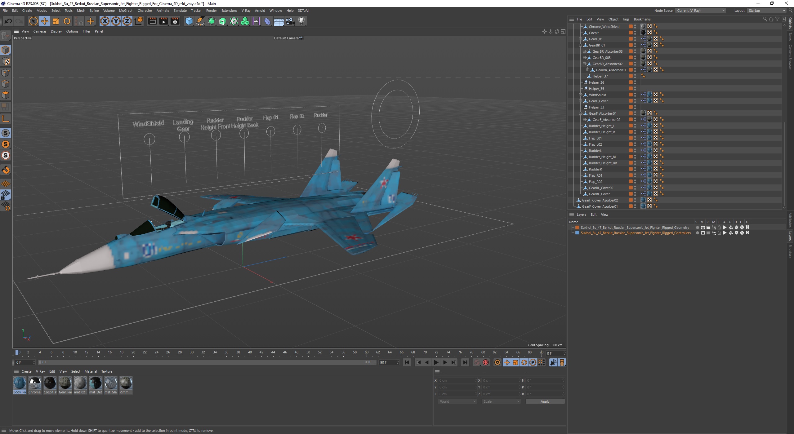 3D Sukhoi Su 47 Berkut Russian Supersonic Jet Fighter Rigged for Cinema 4D