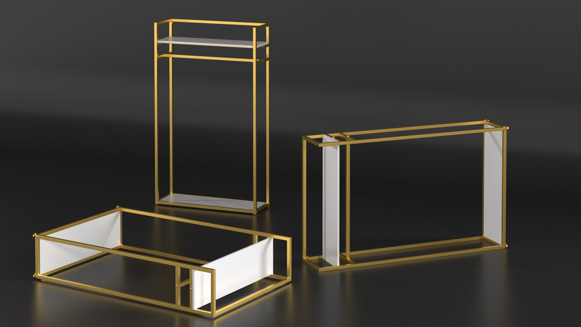 3D Golden Cloth Rack with Shelf model