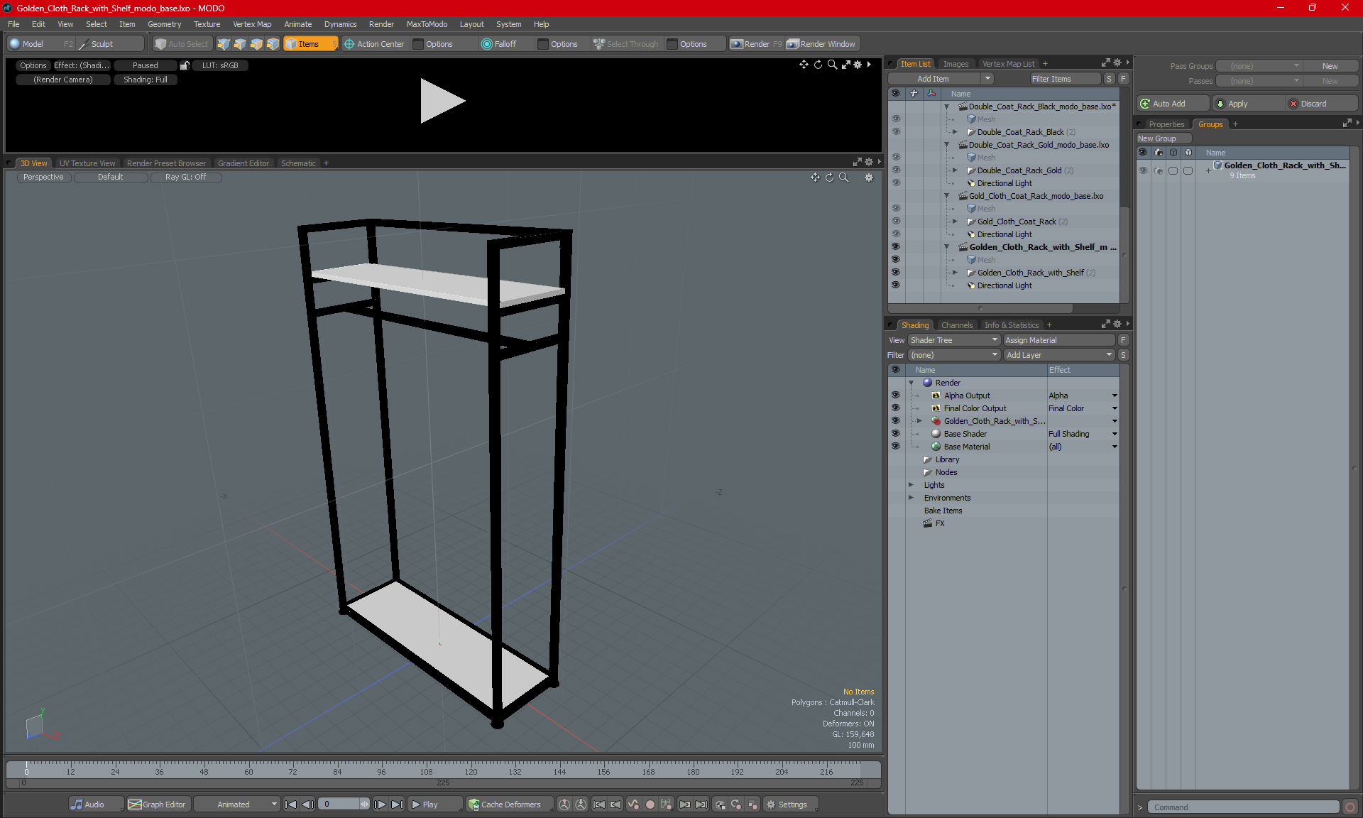 3D Golden Cloth Rack with Shelf model