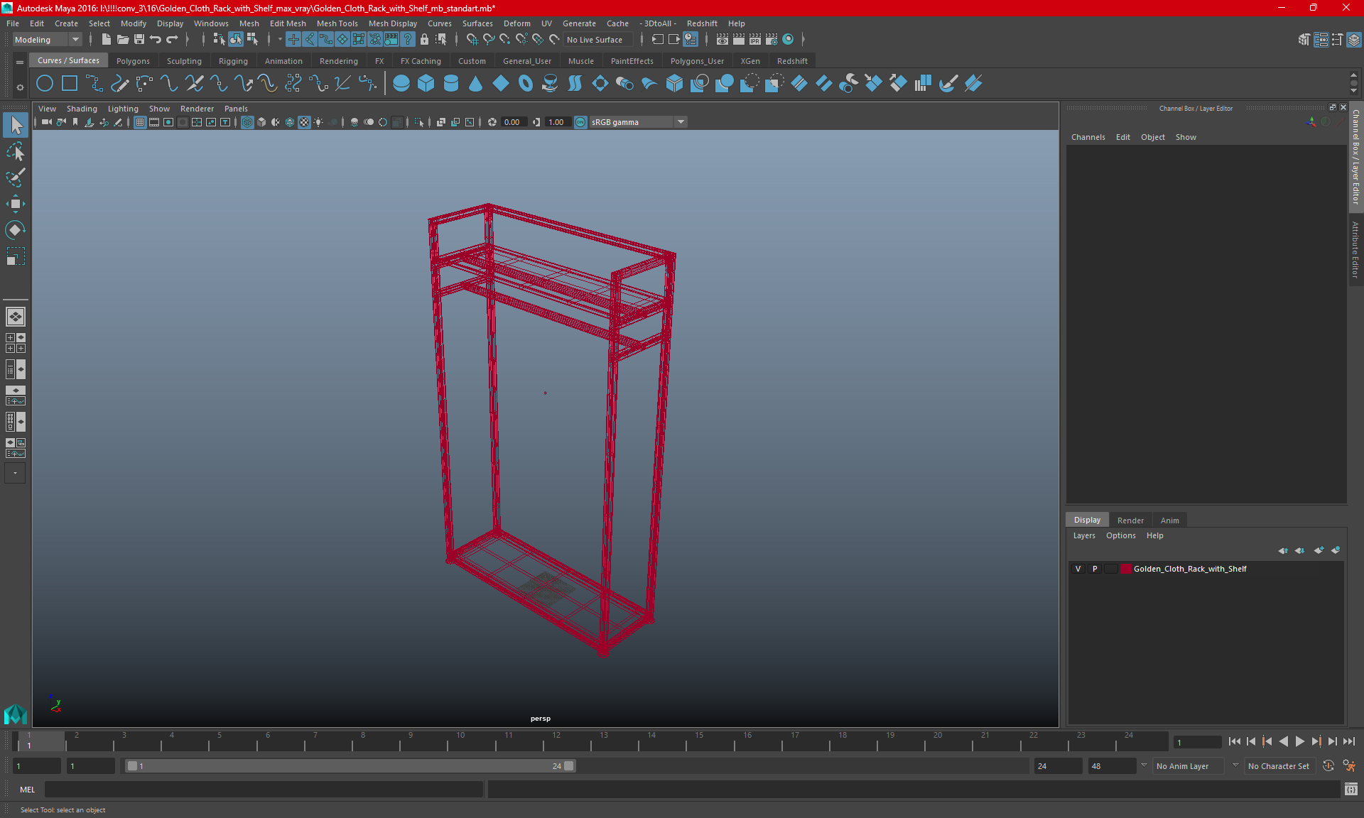 3D Golden Cloth Rack with Shelf model