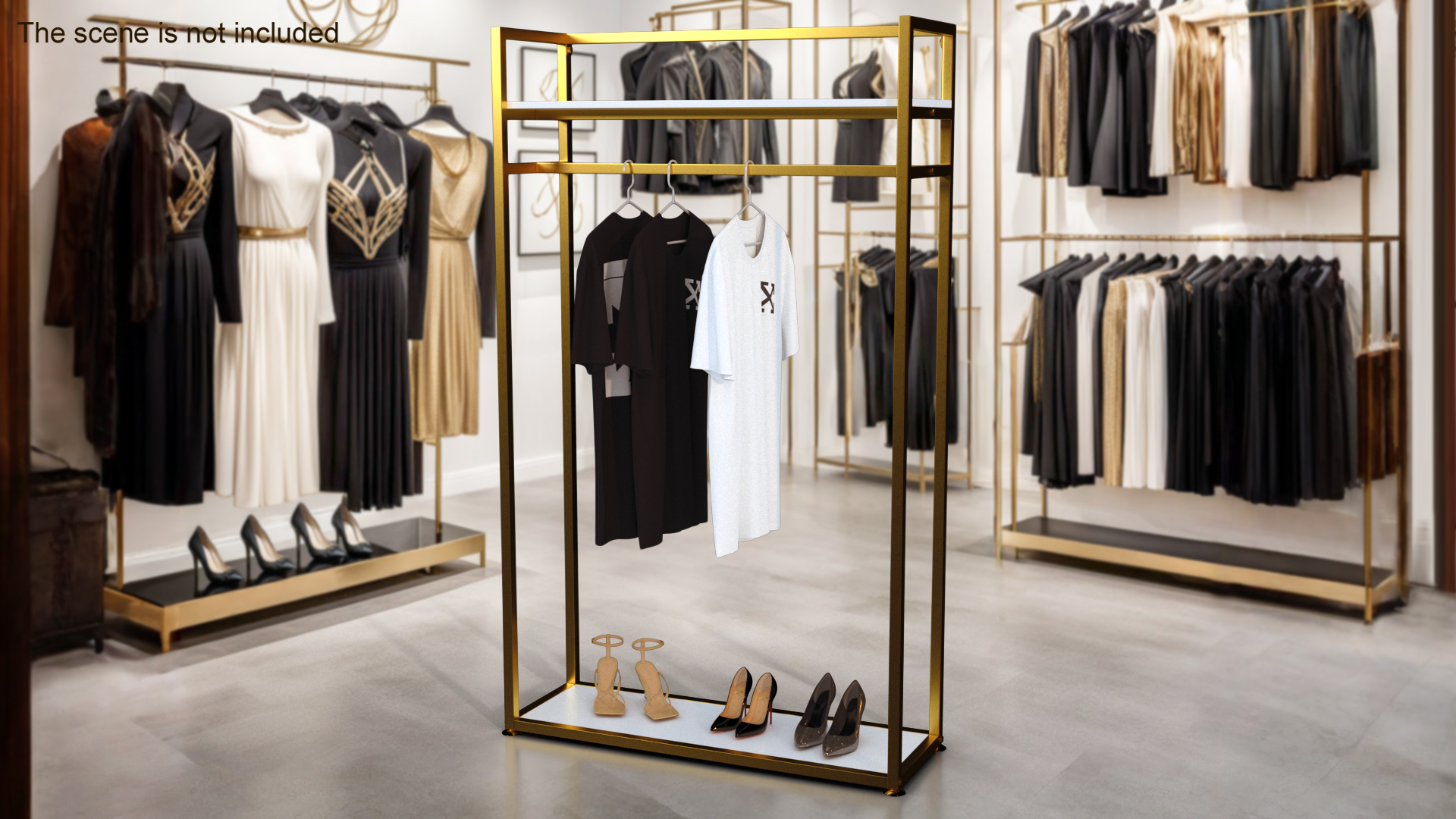 3D Golden Cloth Rack with Shelf model