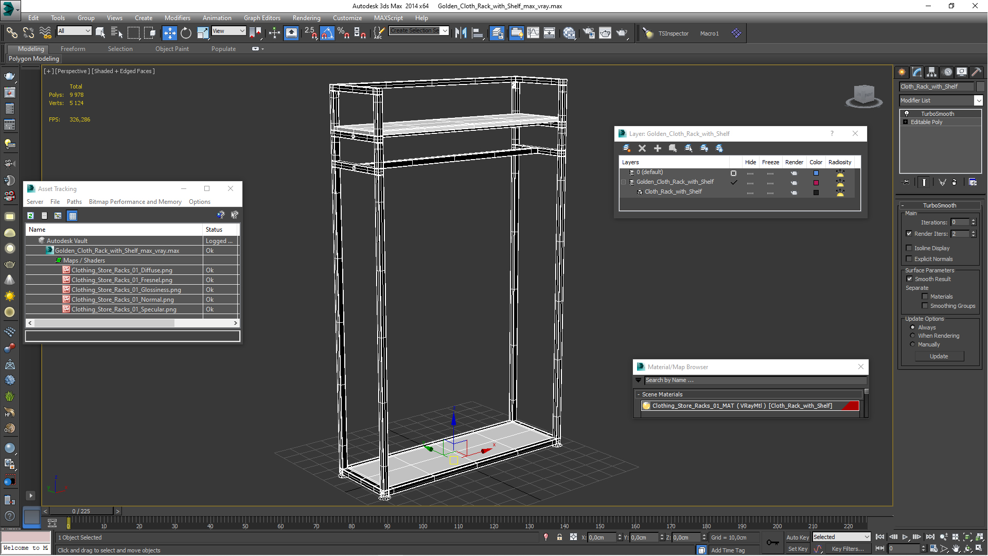 3D Golden Cloth Rack with Shelf model