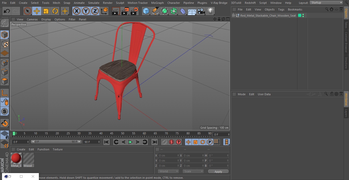 Red Metal Stackable Chair Wooden Seat 3D