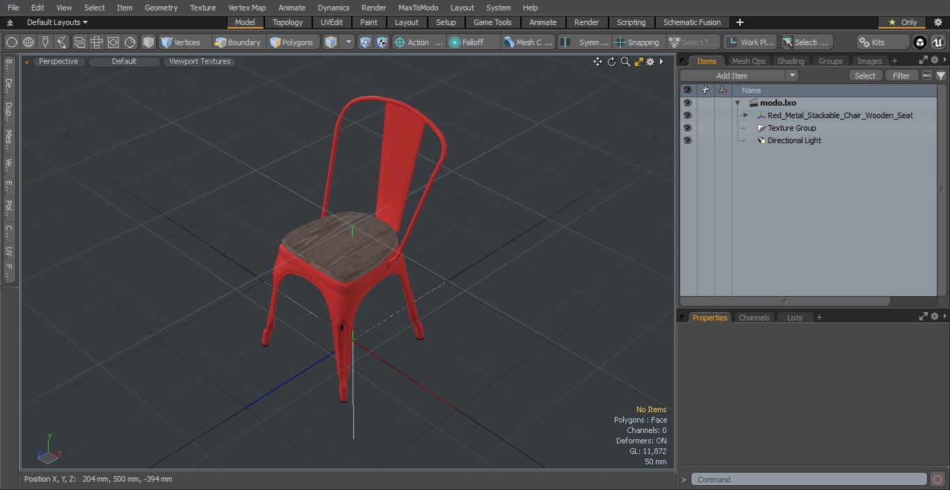 Red Metal Stackable Chair Wooden Seat 3D