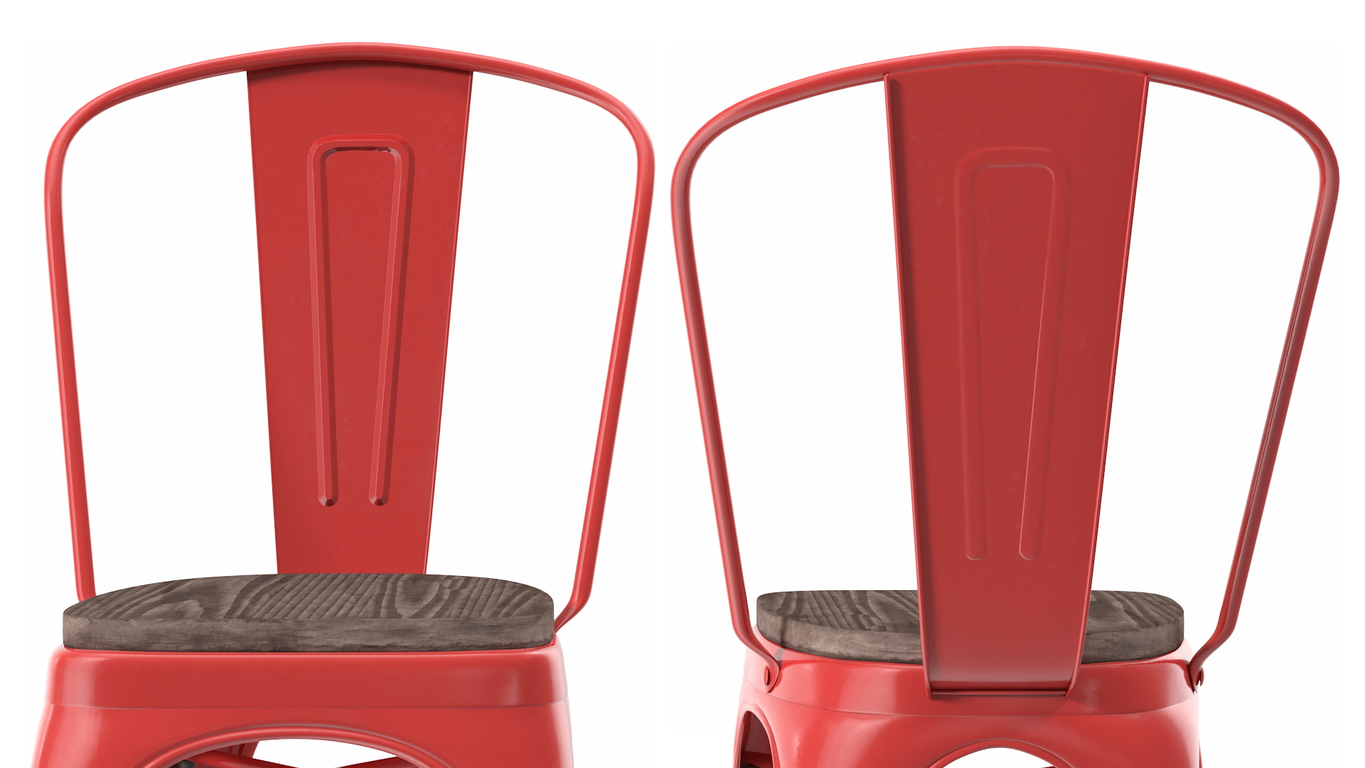 Red Metal Stackable Chair Wooden Seat 3D