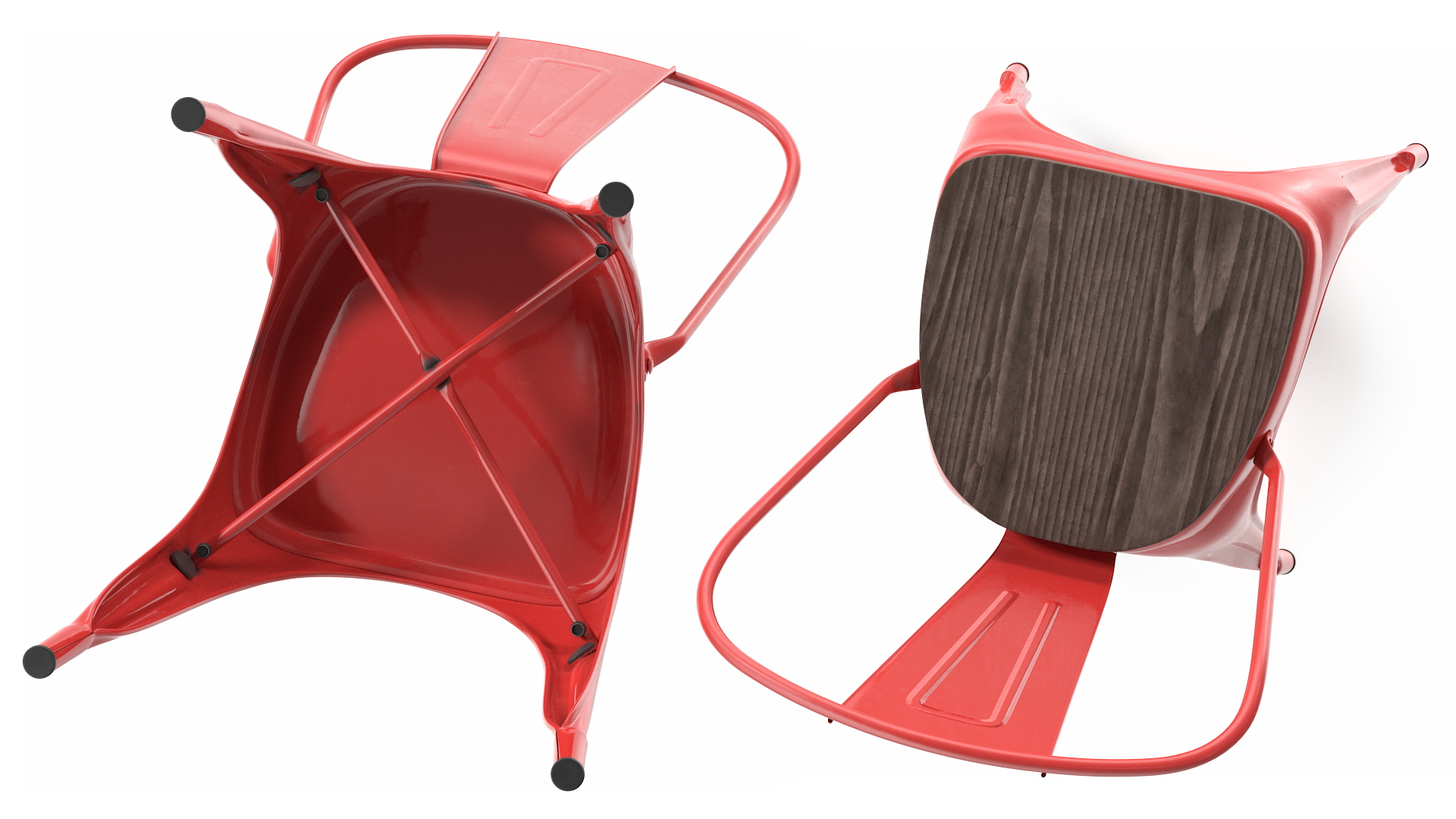 Red Metal Stackable Chair Wooden Seat 3D
