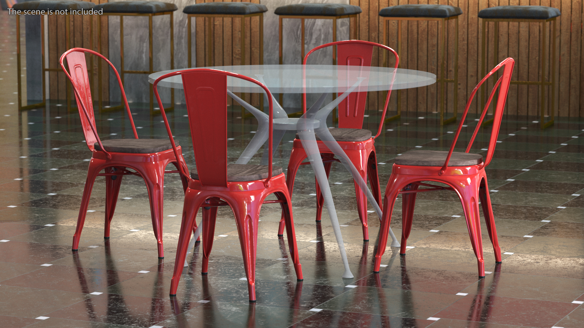 Red Metal Stackable Chair Wooden Seat 3D