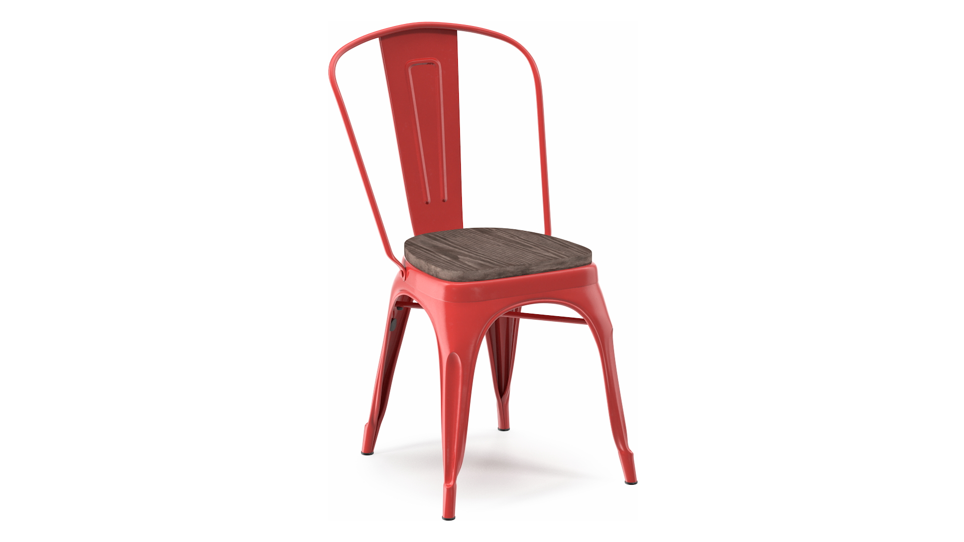 Red Metal Stackable Chair Wooden Seat 3D