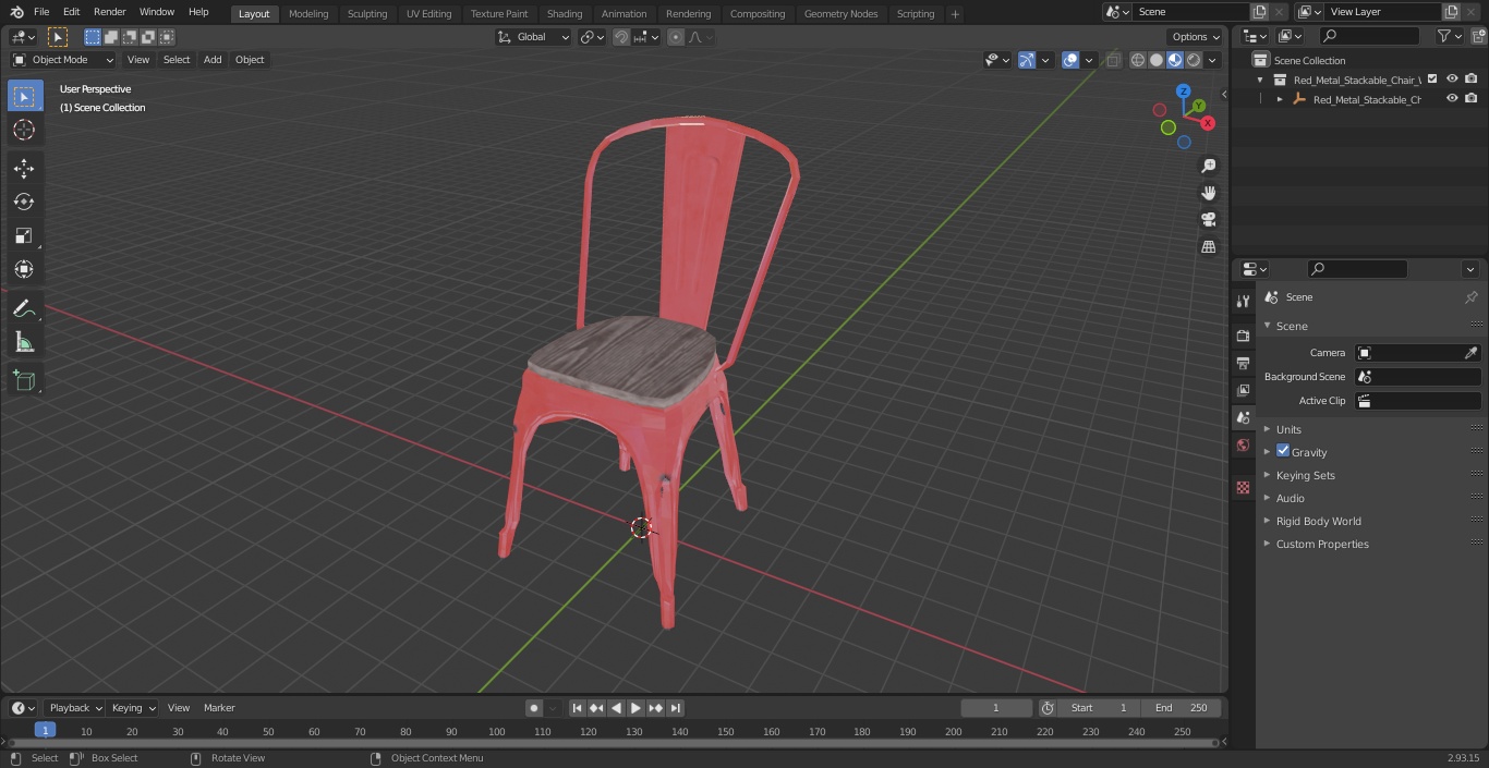 Red Metal Stackable Chair Wooden Seat 3D