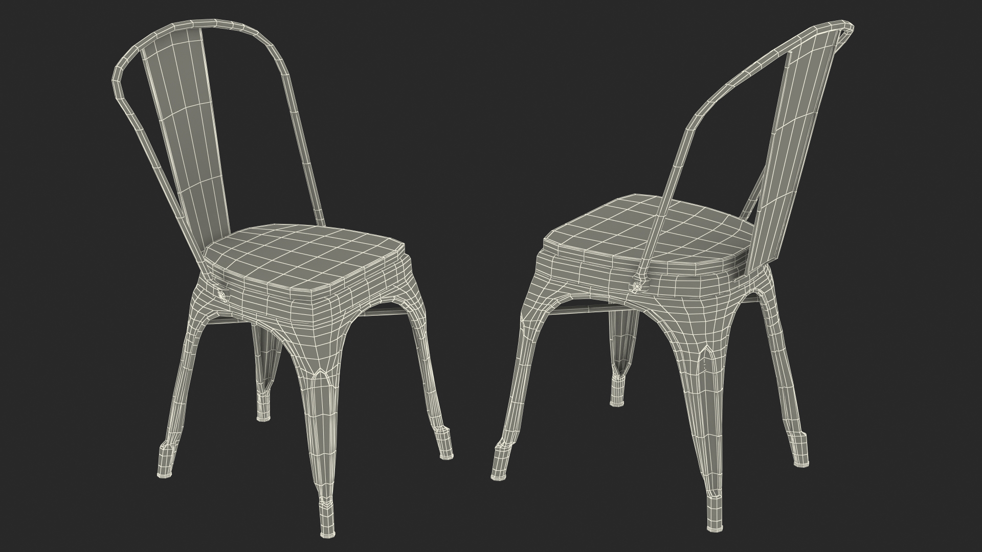 Red Metal Stackable Chair Wooden Seat 3D