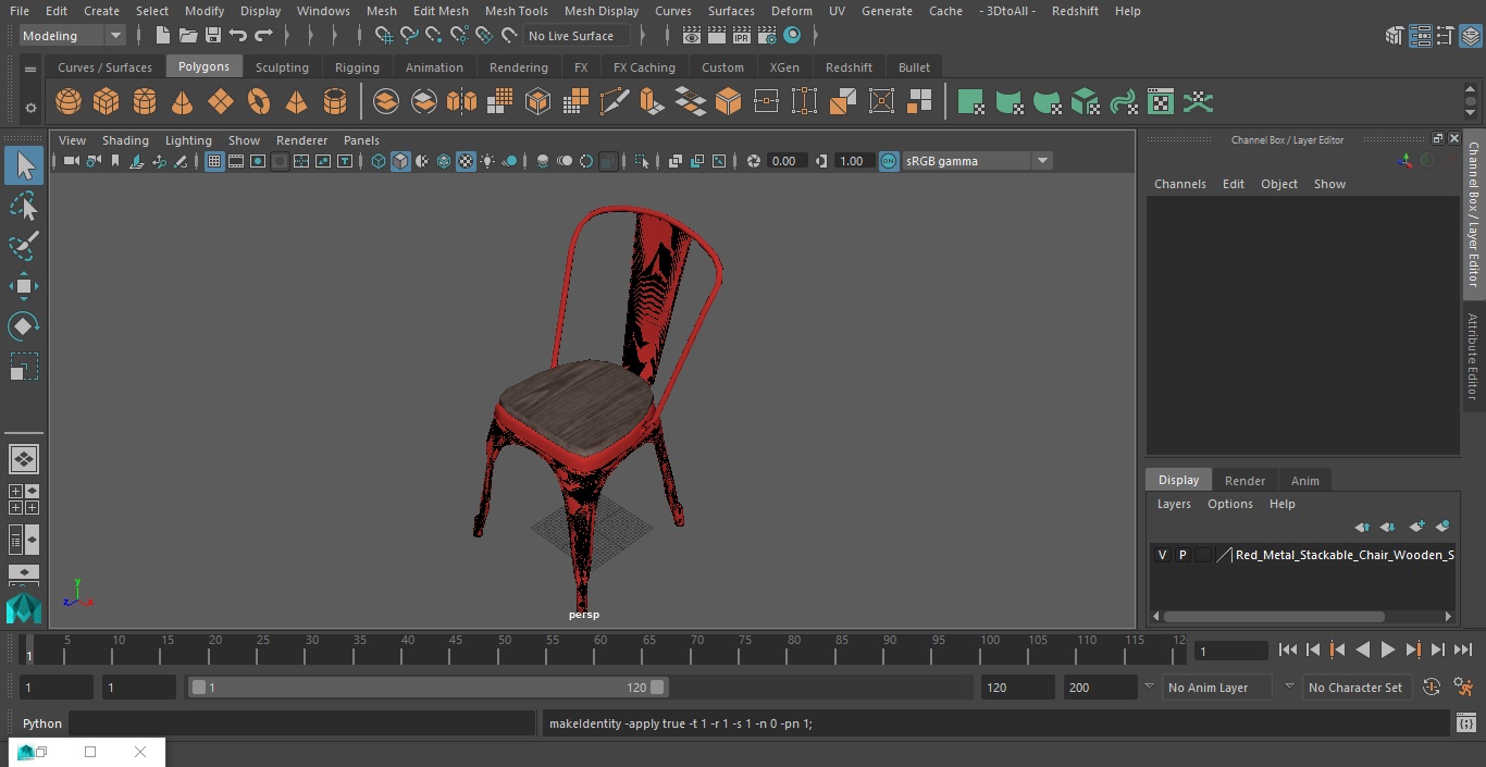 Red Metal Stackable Chair Wooden Seat 3D